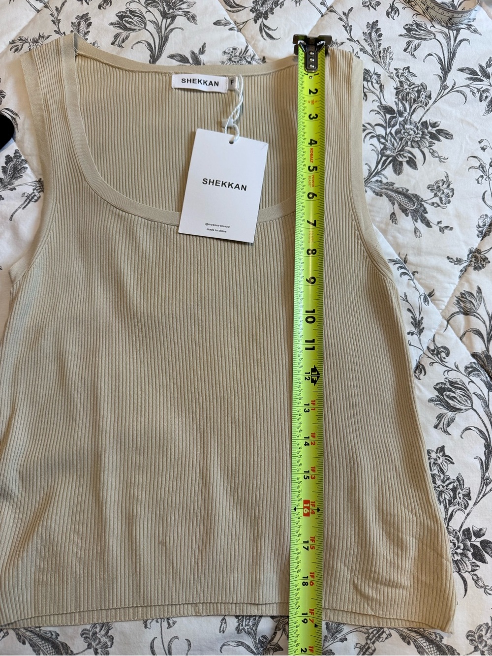 Square-Neck Ribbed Tank Top - Cream - Picture 7 of 9